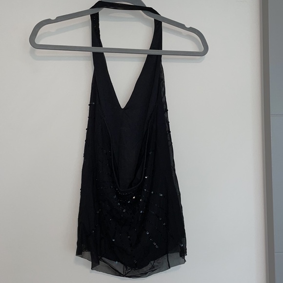 Y2K BCBG black sheer sequin drape halter top sz M - Picture 3 of 5